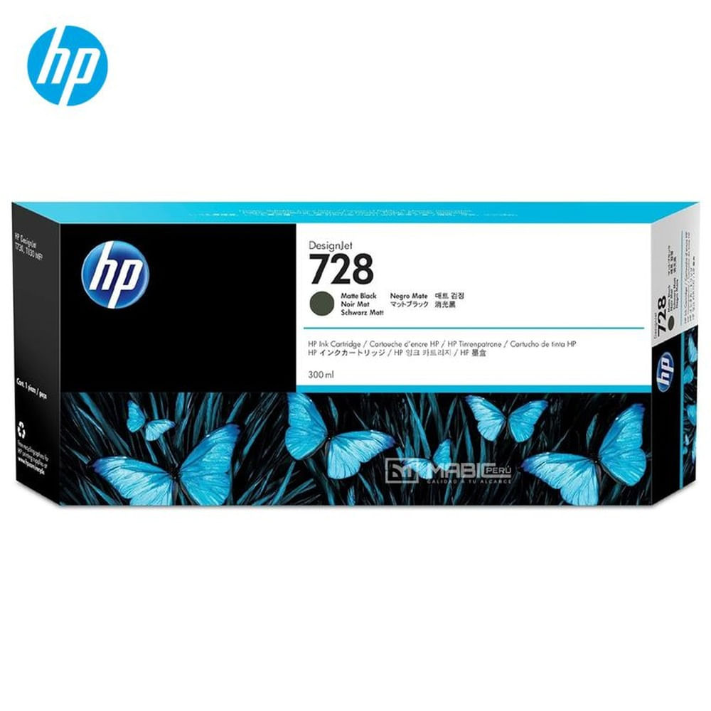 Cartucho de Tinta HP 728 Negro Mate F9J68A DesignJet T730, T830 Original - 300ml
