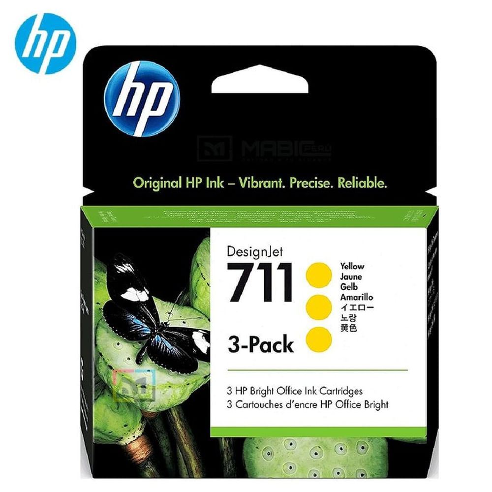 Cartucho de Tinta HP 711 3Pack Amarillo CZ136A DesignJet T120, T520, T530 - 29ml