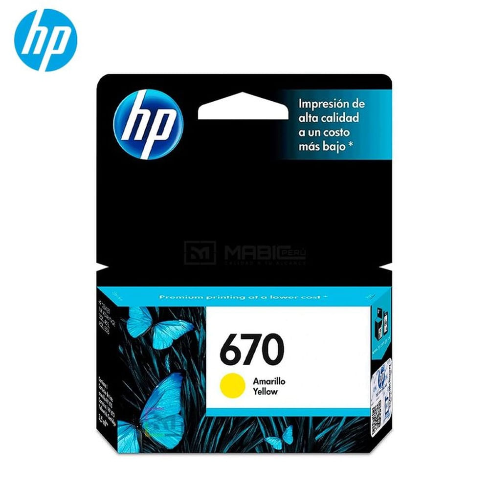 Cartucho de Tinta HP 670 Amarillo CZ116AL Deskjet 3525, 4615, 4625, 5525 Original