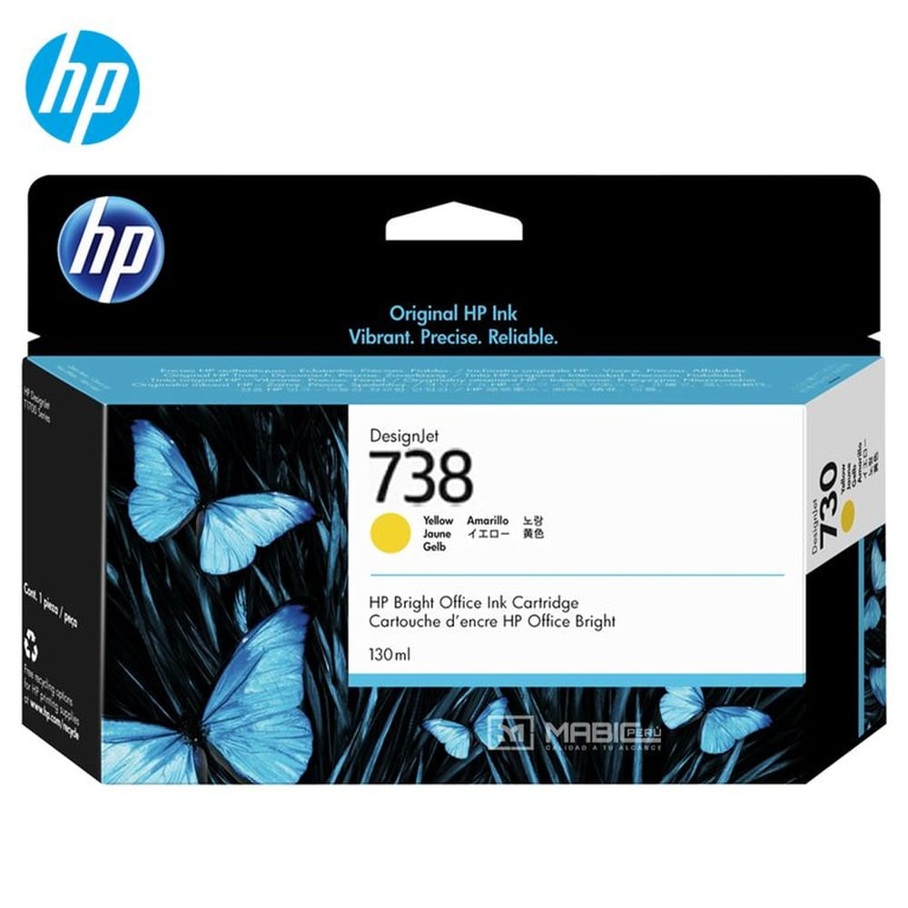 Cartucho de Tinta HP 738 Amarillo 498N7A DesignJet T850, T950 Original - 130ml