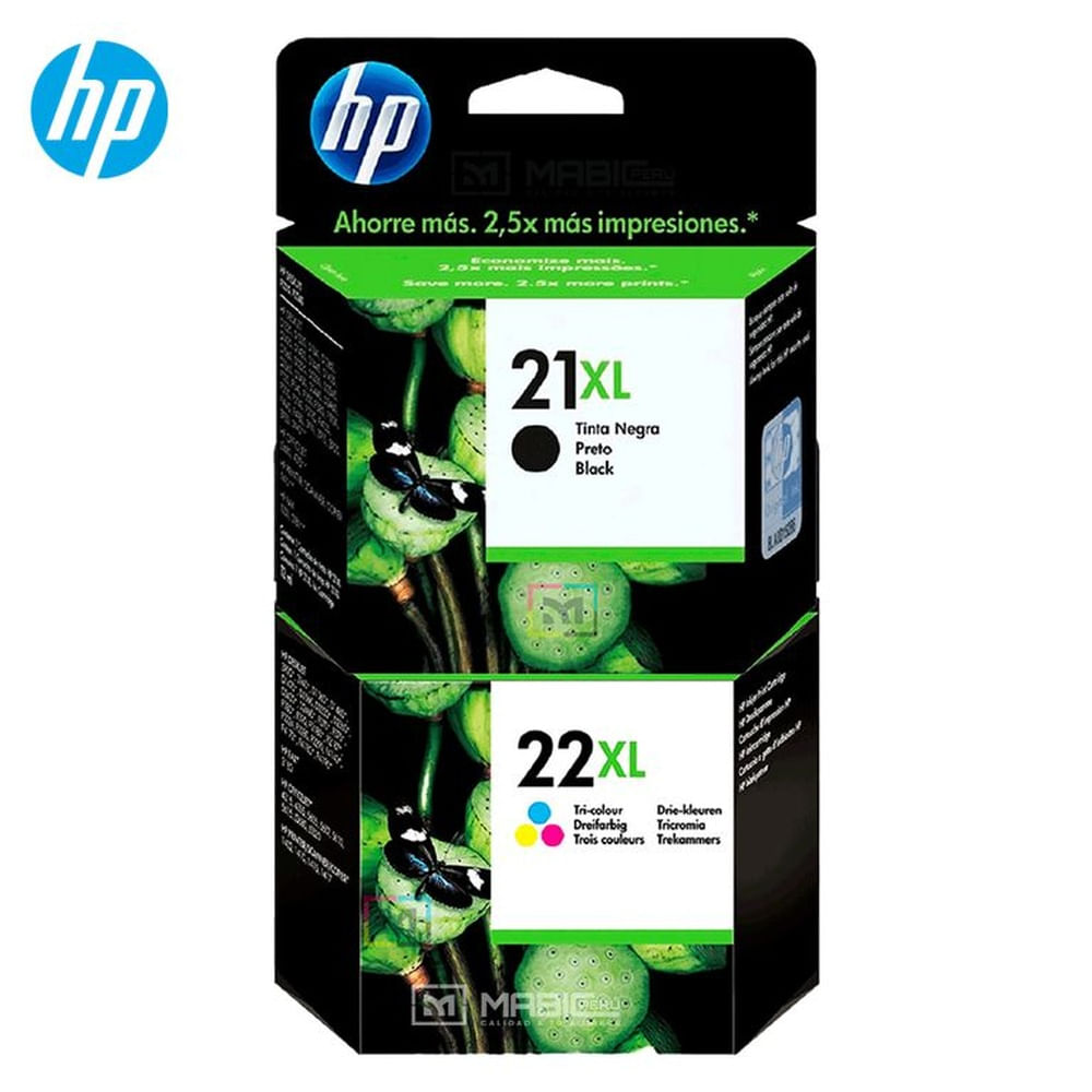 Pack Tinta HP 21XL 22XL Negro Tricolor OfficeJet D1320, J3640, 1250 Original