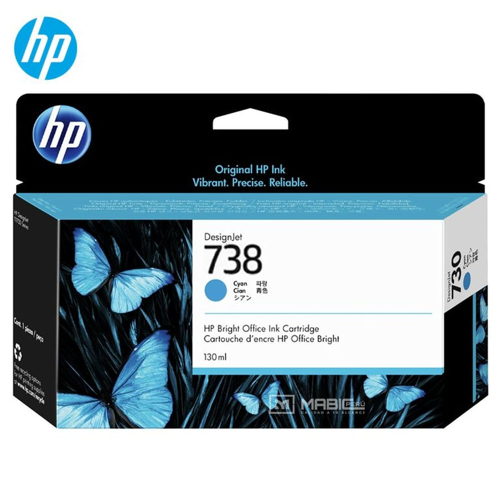 Cartucho de Tinta HP 738 Cian 498N5A DesignJet T850, T950 Original - 130ml