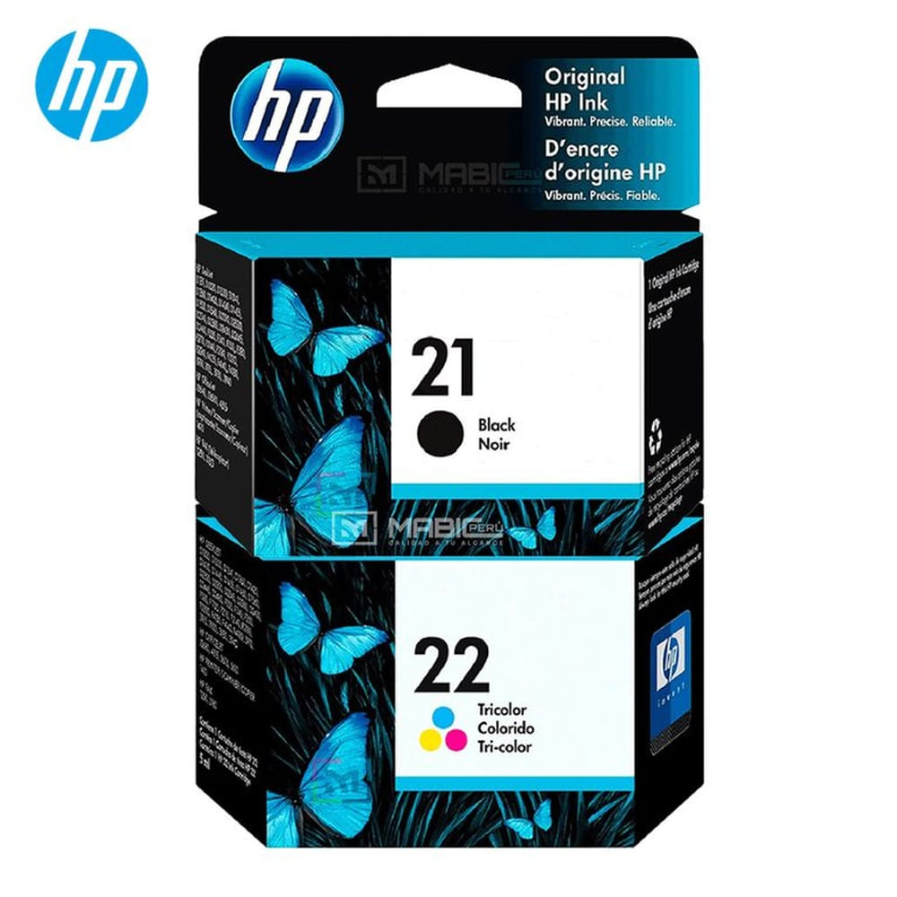 Pack Tinta HP 21, 22 Negro Tricolor OfficeJet D1320, J3640, 1250 Original
