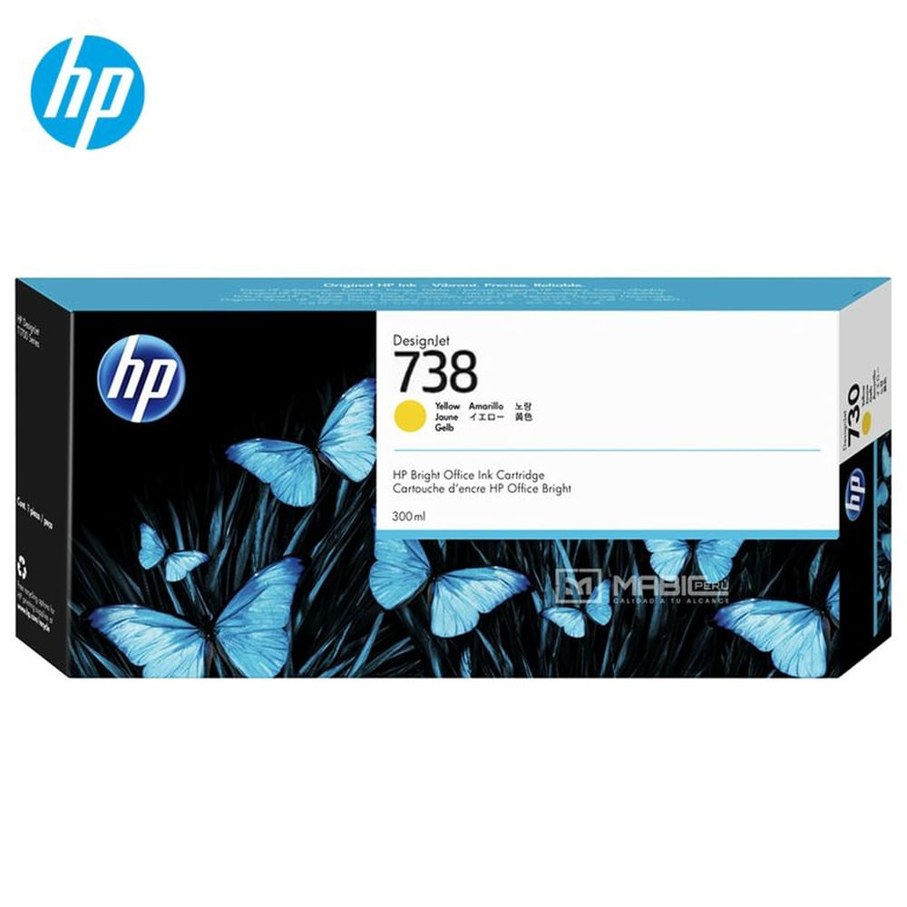Cartucho de Tinta HP 738 Amarillo 676M8A DesignJet T850, T950 Original - 300ml