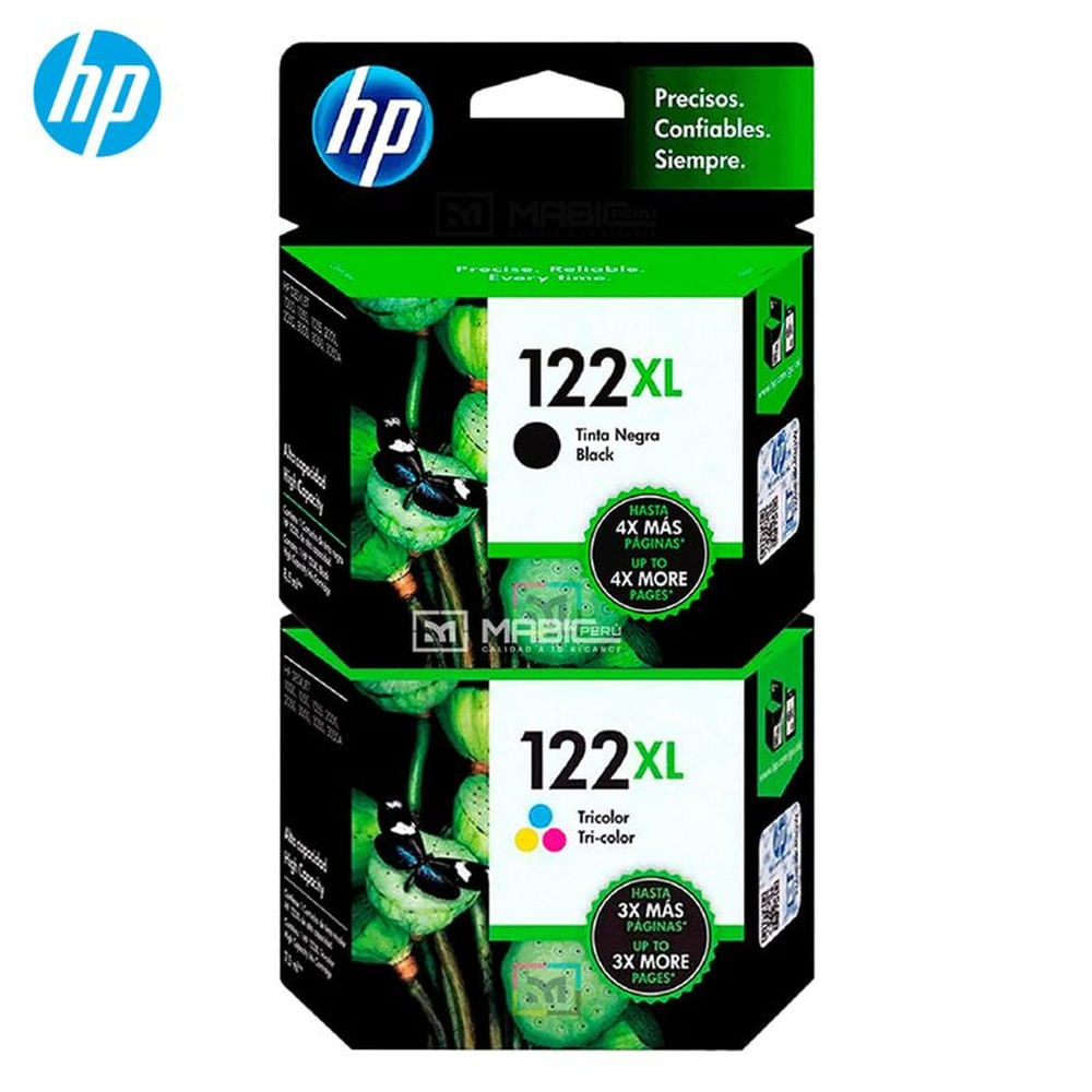 Kit Tinta HP 122XL Negro Tricolor Deskjet 1050, 2050, 3050 Original