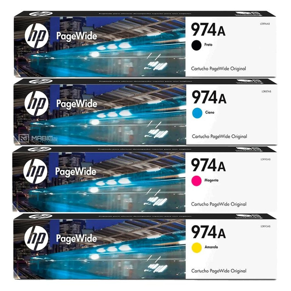 Pack Tinta HP 974A Negro Cian Magenta Amarillo PageWide 452, 477, 552, 577 Original
