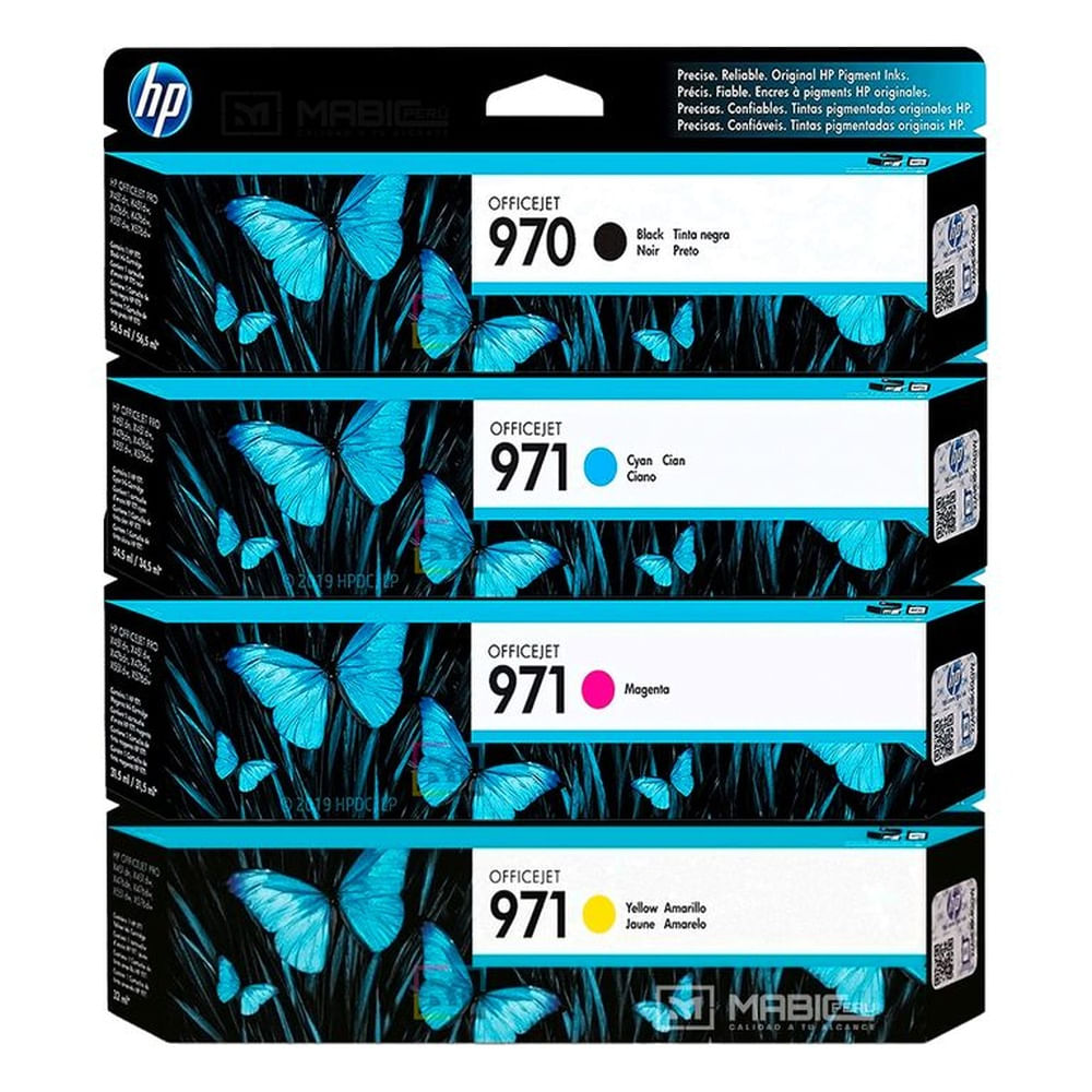 Kit Tinta HP 970, 971 Negro Cian Magenta Amarillo OfficeJet X476DW, X451DW Original