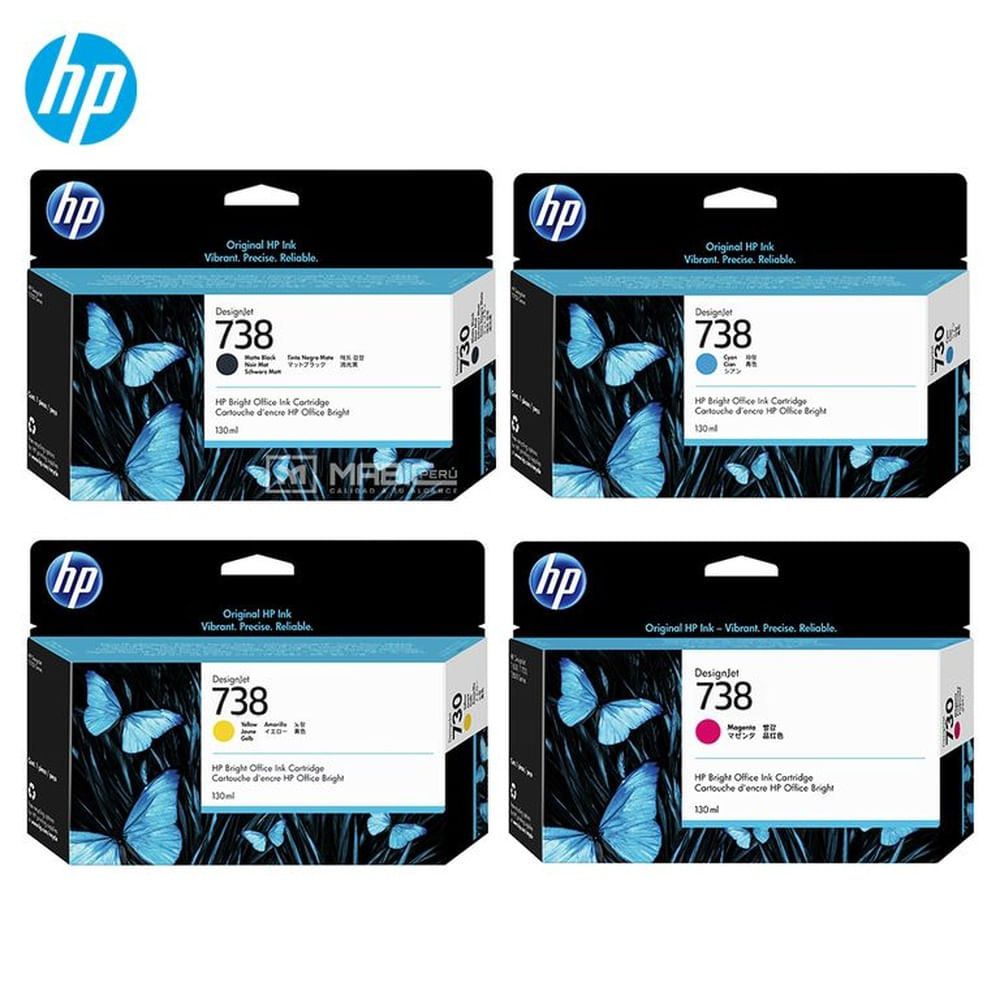 Pack 4 Tinta HP 738 DesignJet T850, T950 Original  - 130ml