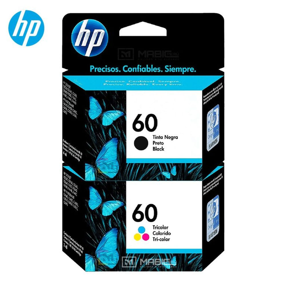 Kit Tinta HP 60 Negro Tricolor OfficeJet J4580, J4648 Original