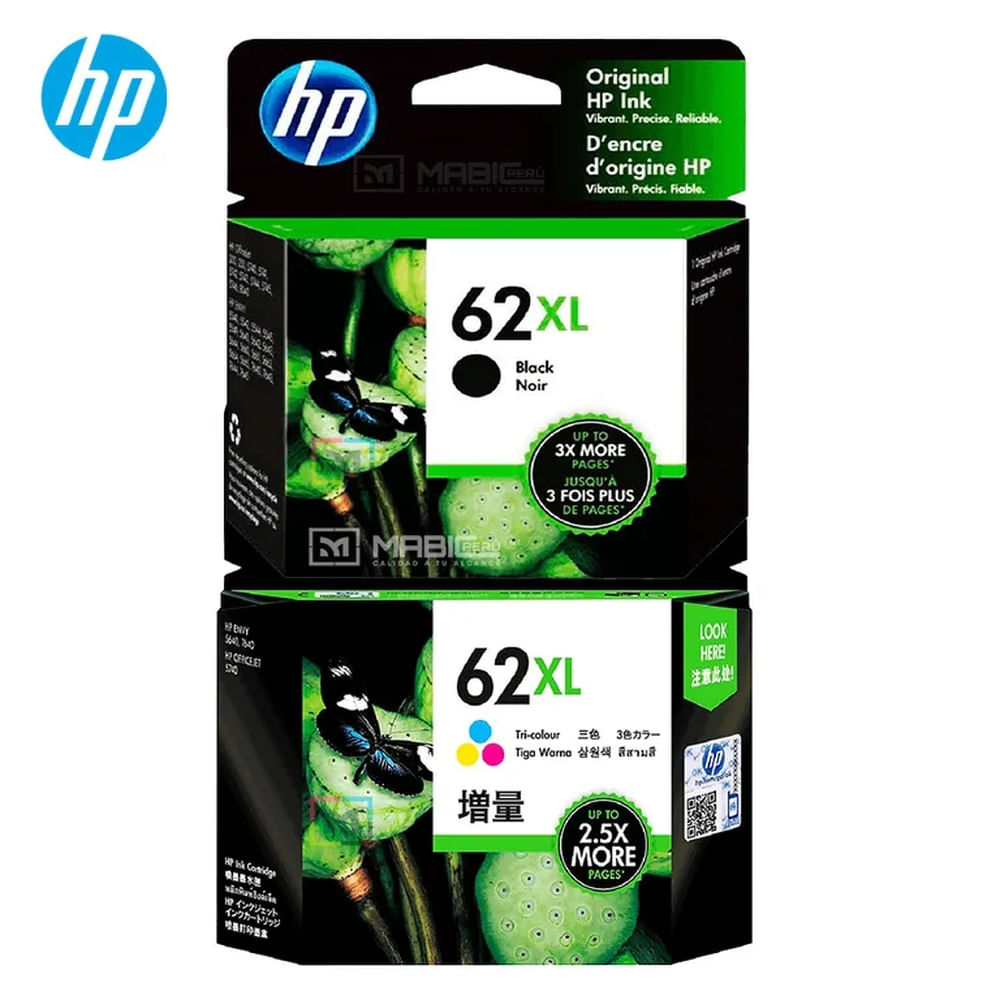 Kit Tinta HP 62XL Negro Tricolor OfficeJet 200 Original