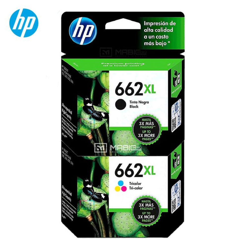 Kit Tinta HP 662XL Negro Tricolor Deskjet 2515, 3515 Original