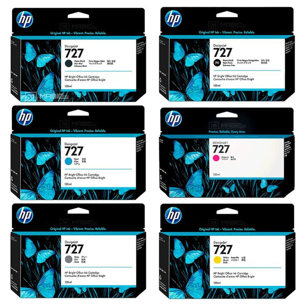 Pack 6 Tinta HP 727 DesignJet T2500, T930 Original  - 130ml