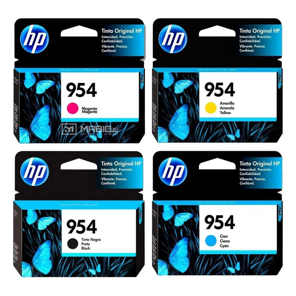 Kit Tinta HP 954 Negro Cian Magenta Amarillo OfficeJet 7740, 8210, 8730 Original