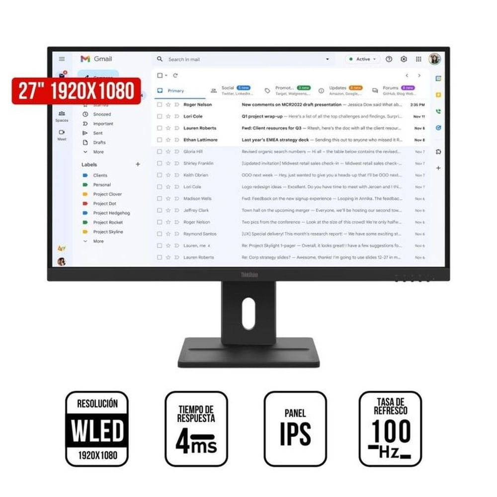 Monitor Lenovo ThinkVision E27-40, 27 WLED IPS, 100Hz, 4ms, Parlante
