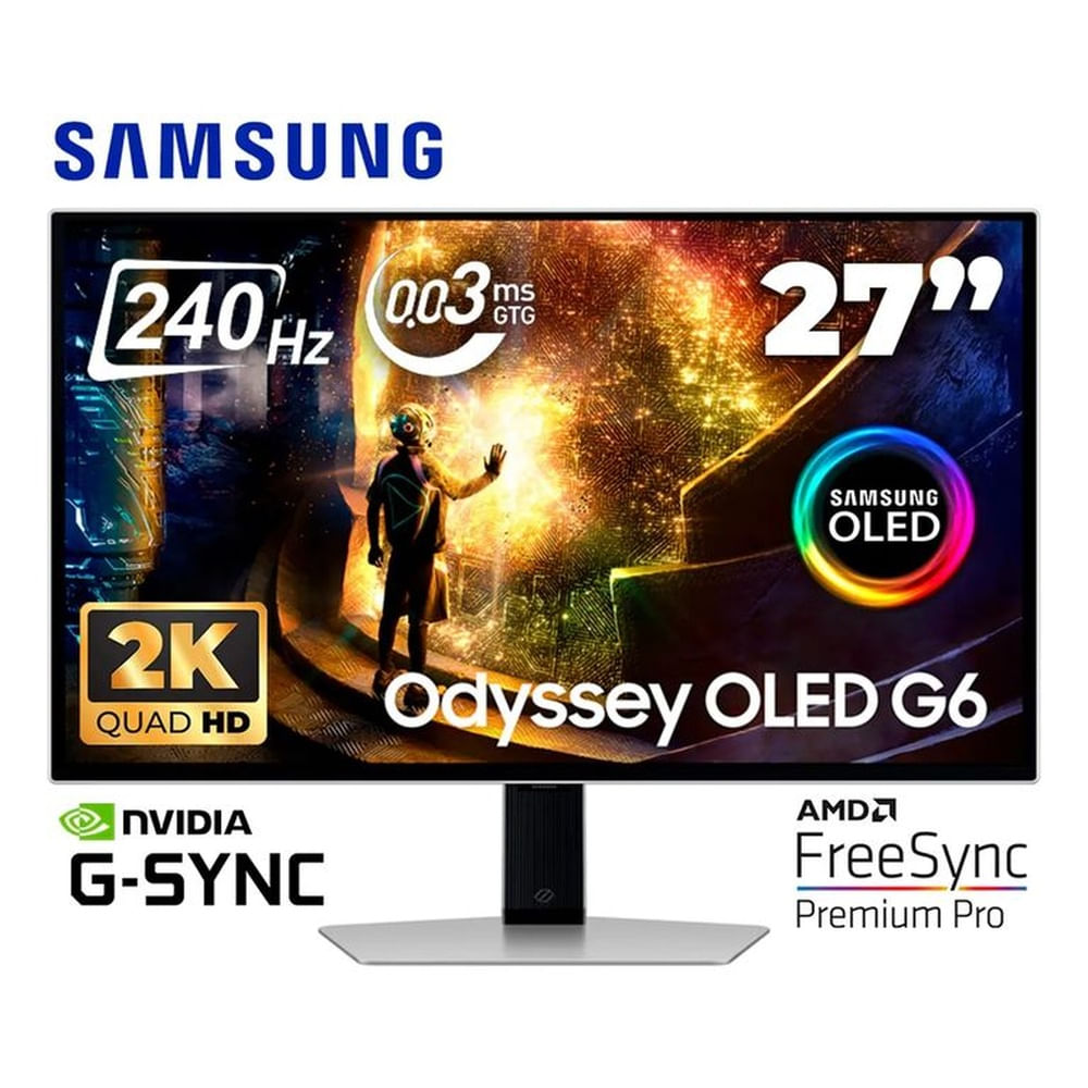 Monitor Samsung Gaming Odyssey G6 OLED, 27 QHD OLED, 240Hz, 0,3ms, Pivote