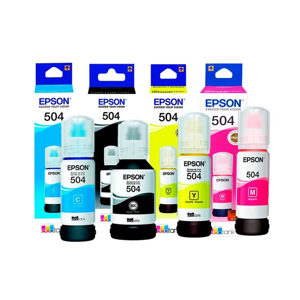 Kit 4 Tinta Epson T504 EcoTank L14150, L6270, L4370, L6370 Original - 127ml - 70ml