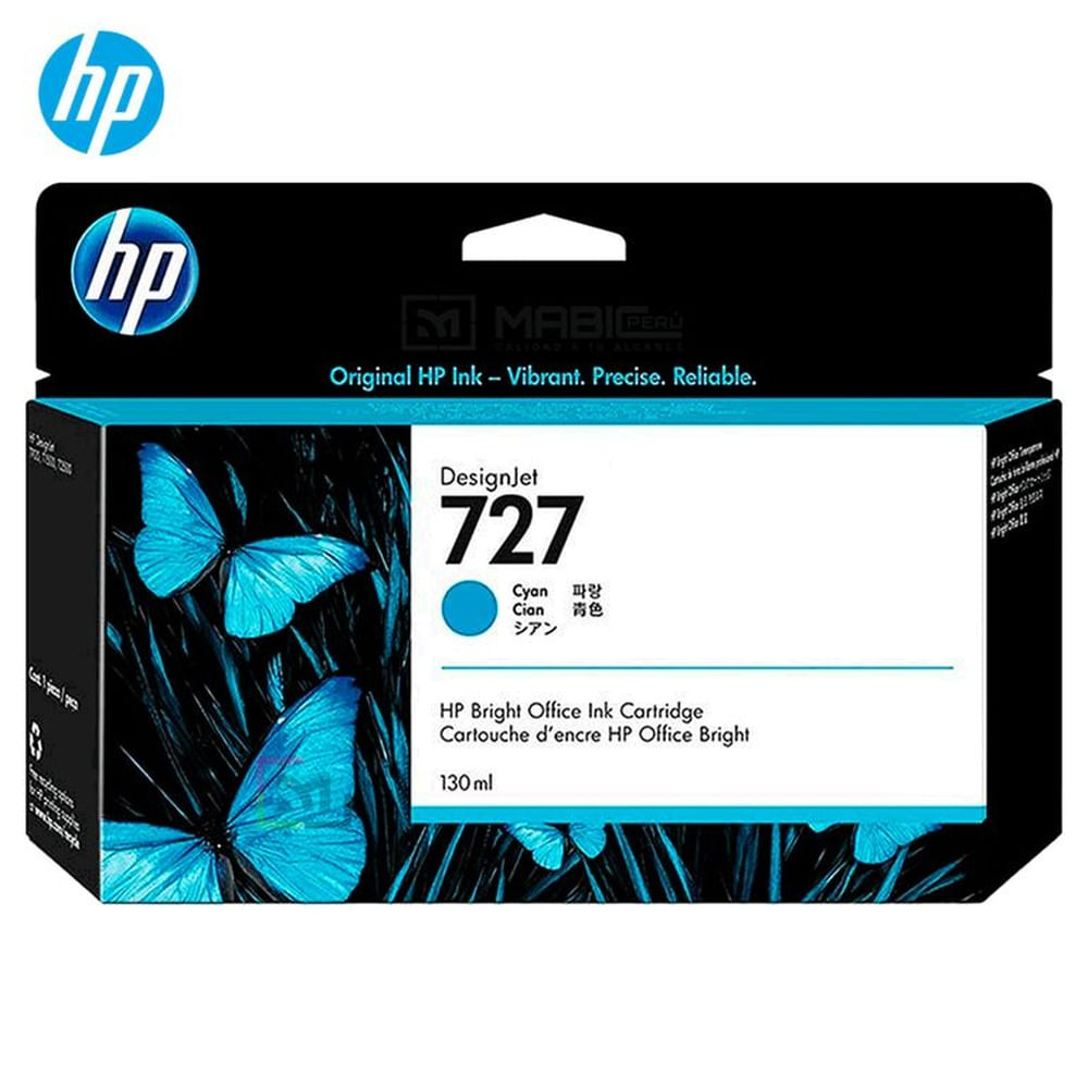 Cartucho de Tinta HP 727 Cian B3P19A DesignJet T2500, T930 Original - 130ml