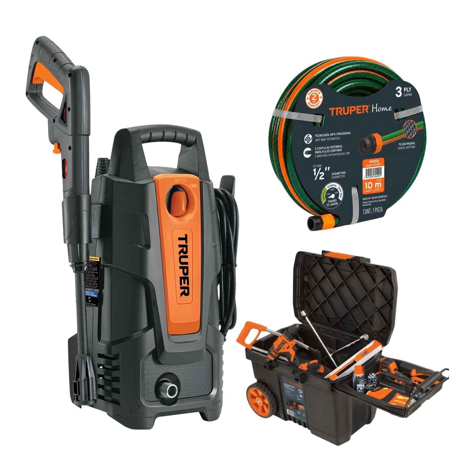 Hidrolavadora manguera 10m con caja de herramientas con ruedas Truper cf-102095-16050-10902