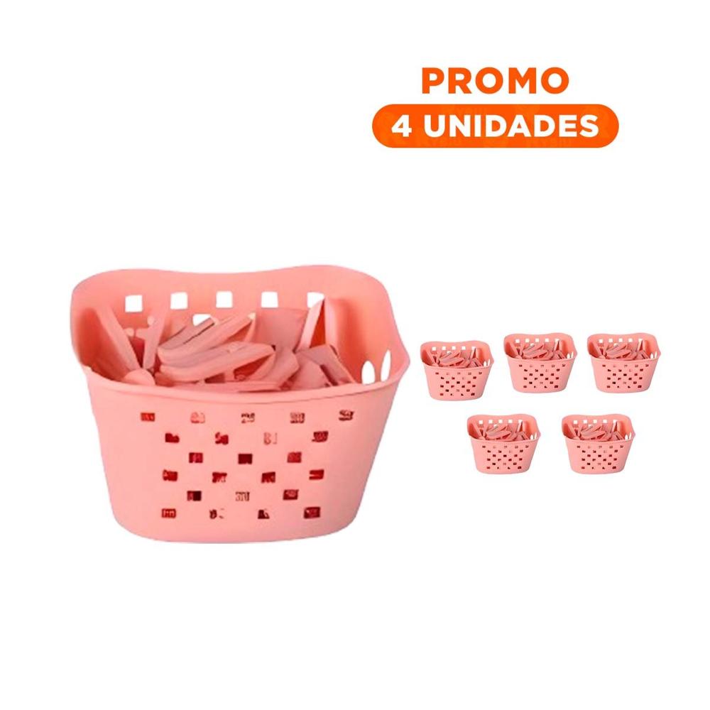 Pack4 Contenedor Versatil Cuadrado con Ganchos para Ropa Rosado Claro para Dormitorio