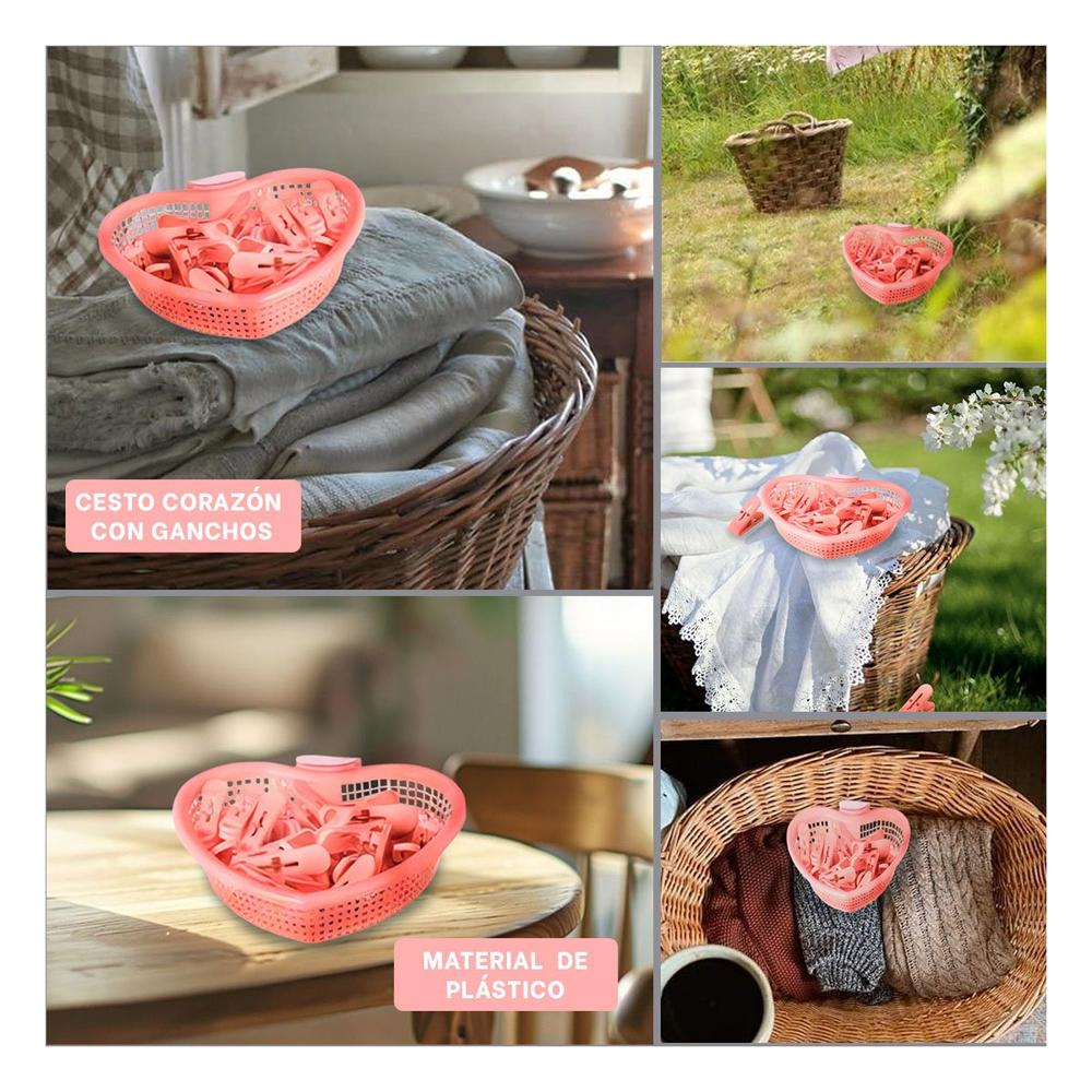 Recipiente Rosado Claro en Forma de Corazon para Ganchos de Ropa en Lavanderia Y Ligas Regalo