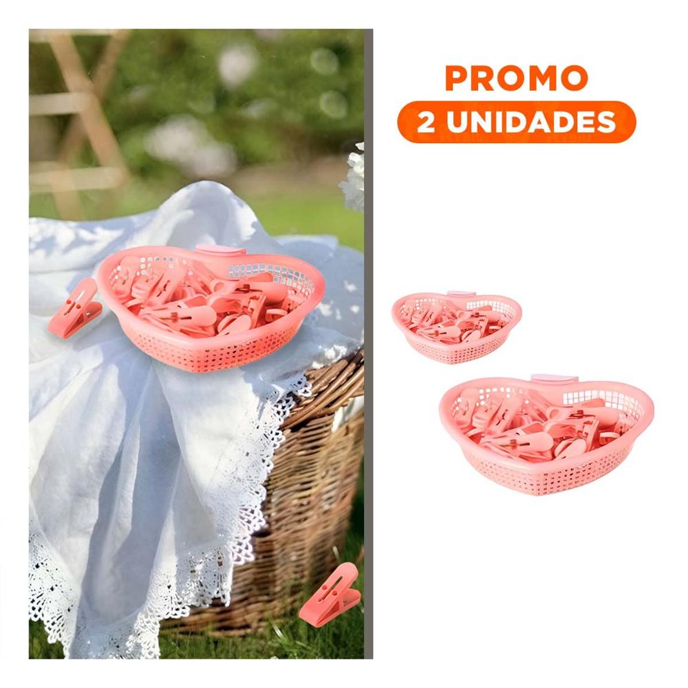 Pack2 Caja Rosado Claro en Forma de Corazon para Ganchos de Ropa en Lavanderia Y Regalo Sticker