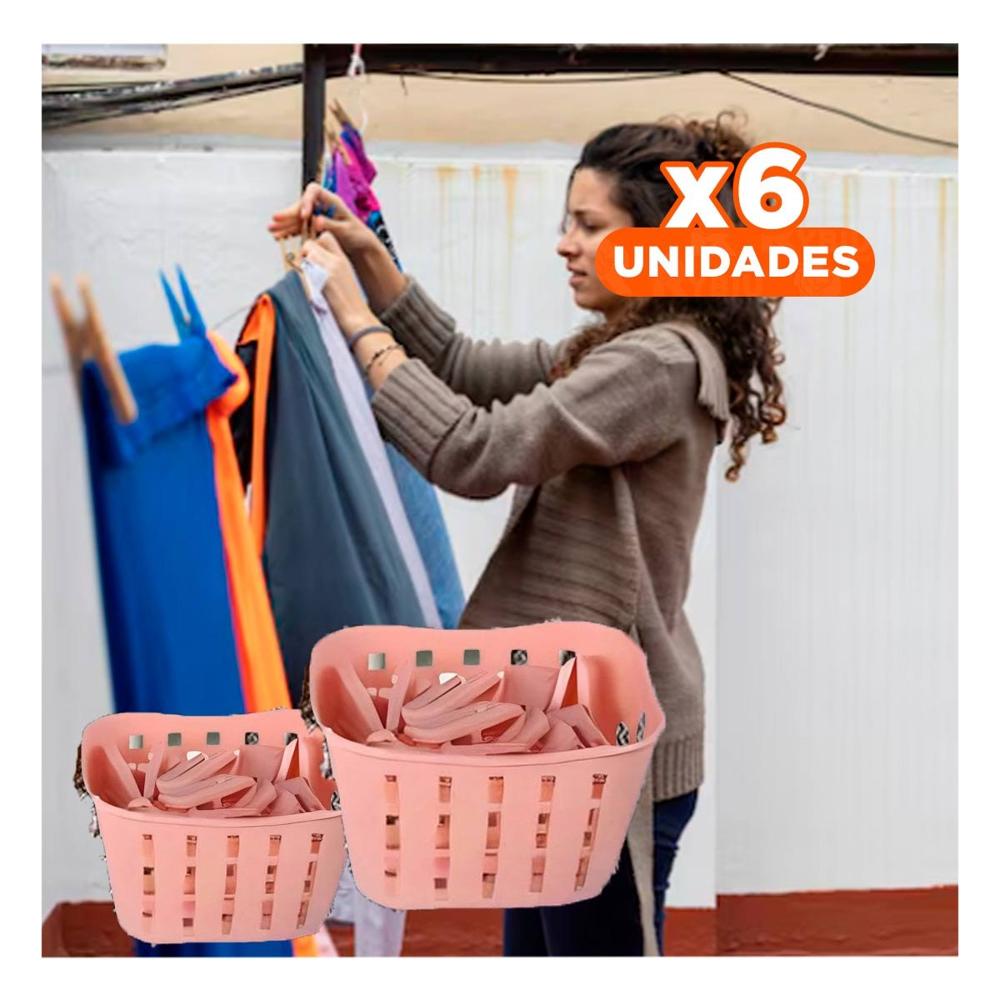 Pack6 Recipiente Duradero Cuadrado con Ganchos para Ropa Rosado Claro para Dormitorio