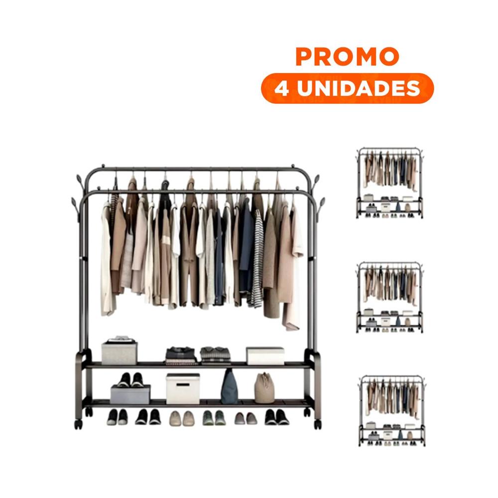 Pack4 Repisa Compacta con Colgador Doble y Ruedas Negro para Oficina Hogarena