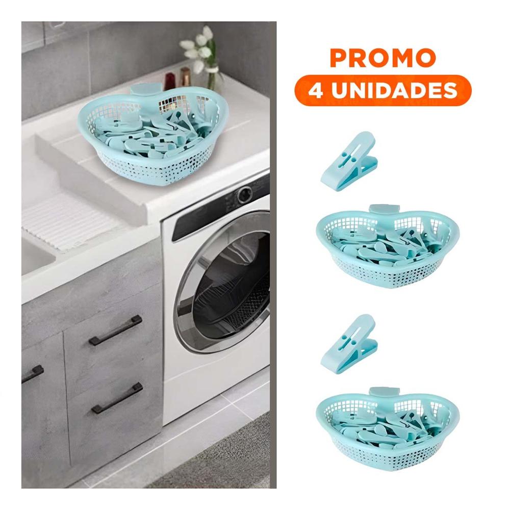 Pack4 Cesto Versatil Verde Claro Diseño de Corazon para Ganchos