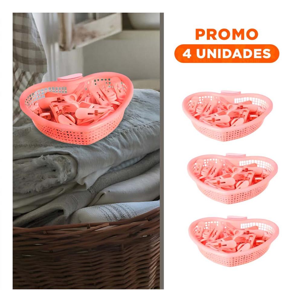 Pack4 Cesto Versatil Rosado Claro en Forma de Corazon para Guardar Ganchos