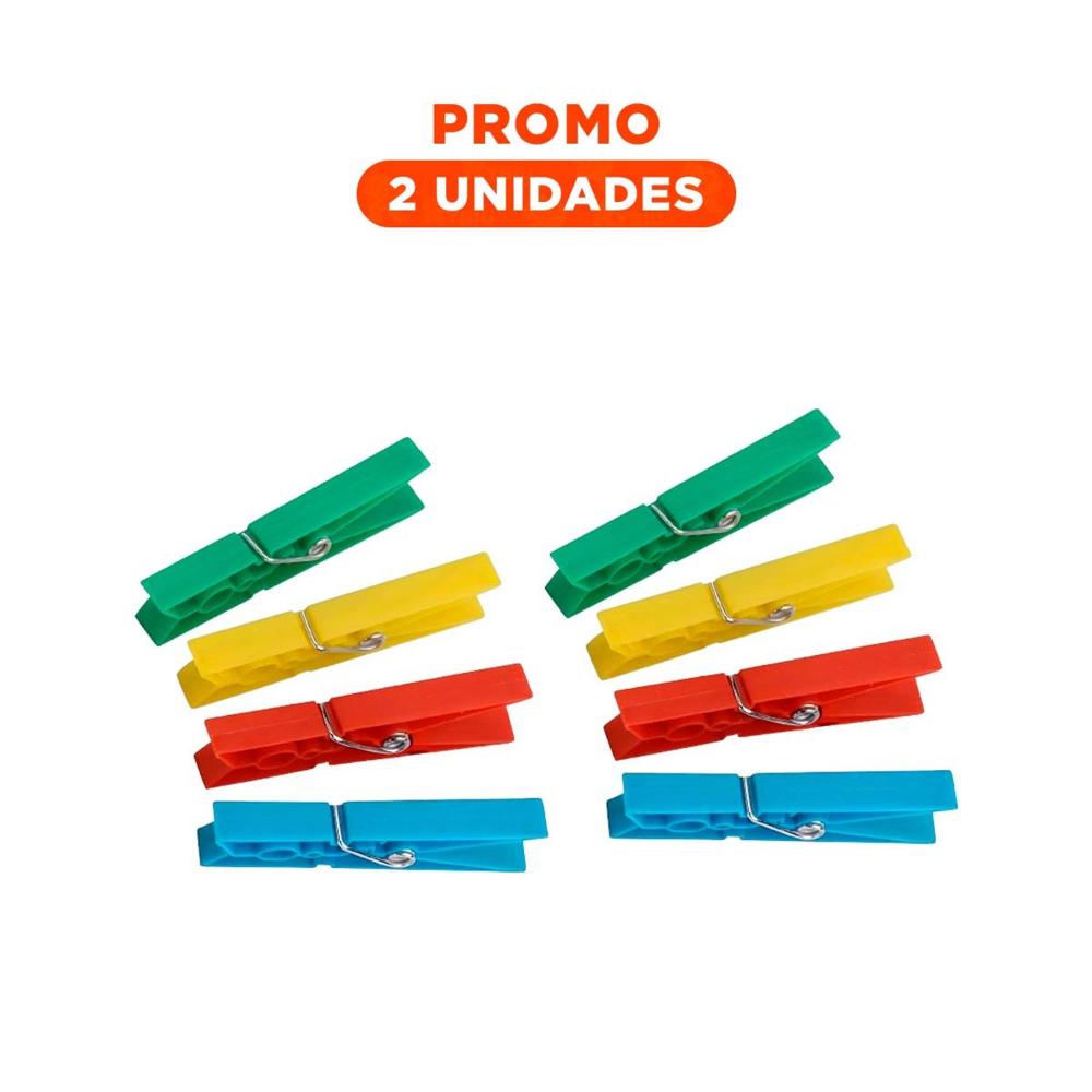 Pack2 Pinzas para Ropa de Plastico Multicolor con 24 Piezas para Secado Diario Y Regalo Sticker