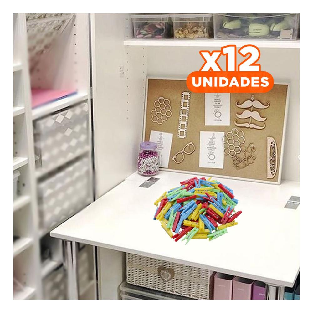 Pack12 Ganchos Pequeños de Plastico Multicolor con 24 Piezas para Lavanderia Y Papel Regalo