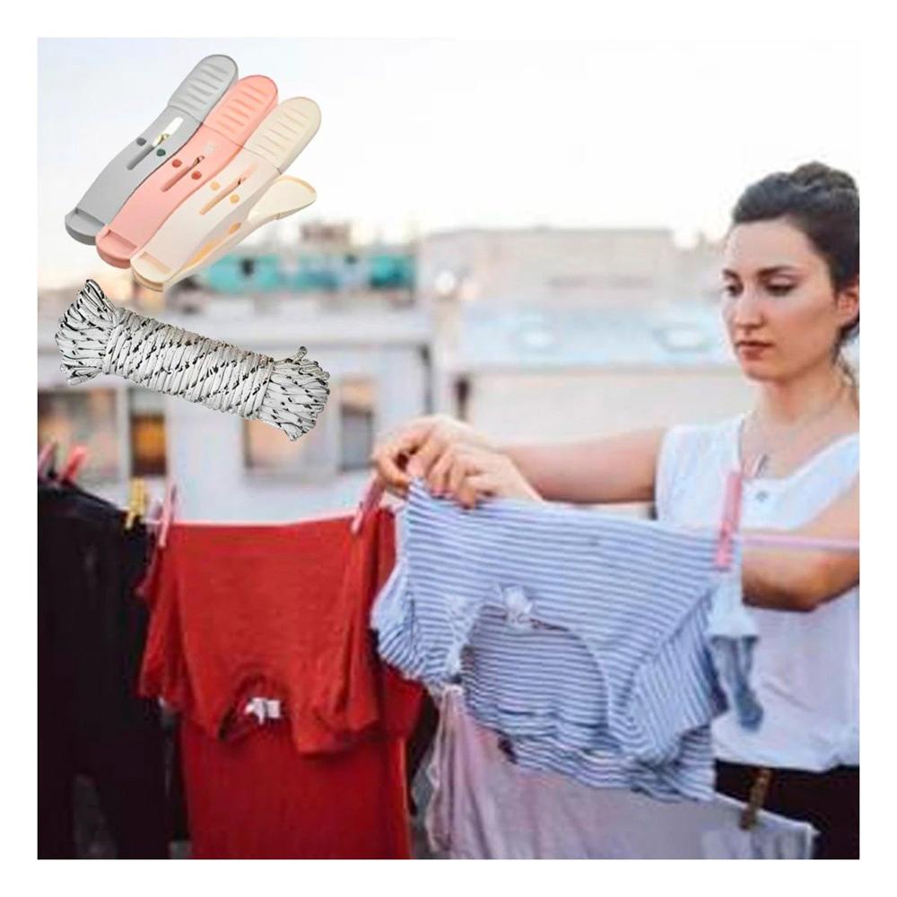 Ganchos para Ropa Multicolor de Tres Colores con Cuerda para Secado en Casa