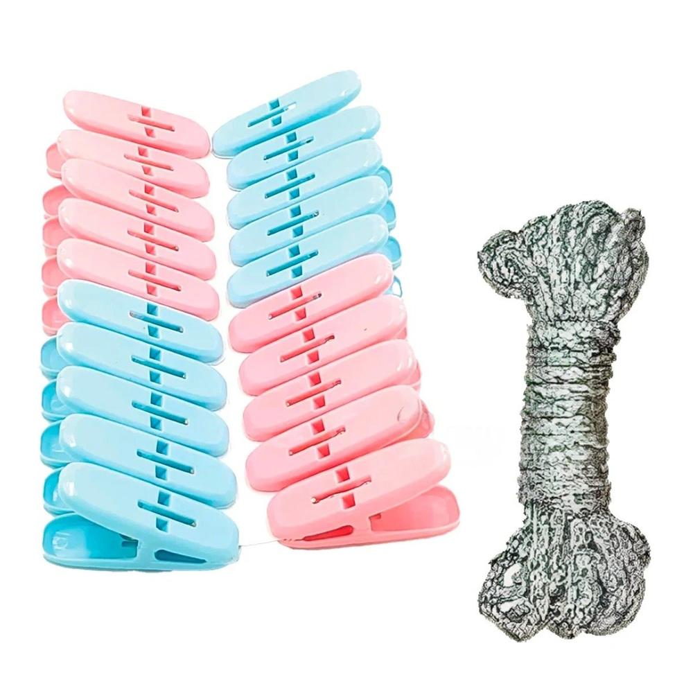 Pinzas Curvas para Ropa de Plastico Multicolor con Cuerda para Secado Y Regalo Sticker