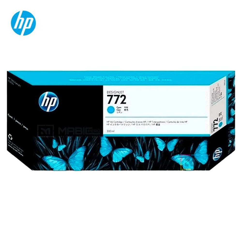 Cartucho de Tinta HP 772 Cian CN636A DesignJet Z5400, Z5200 Original - 300ml