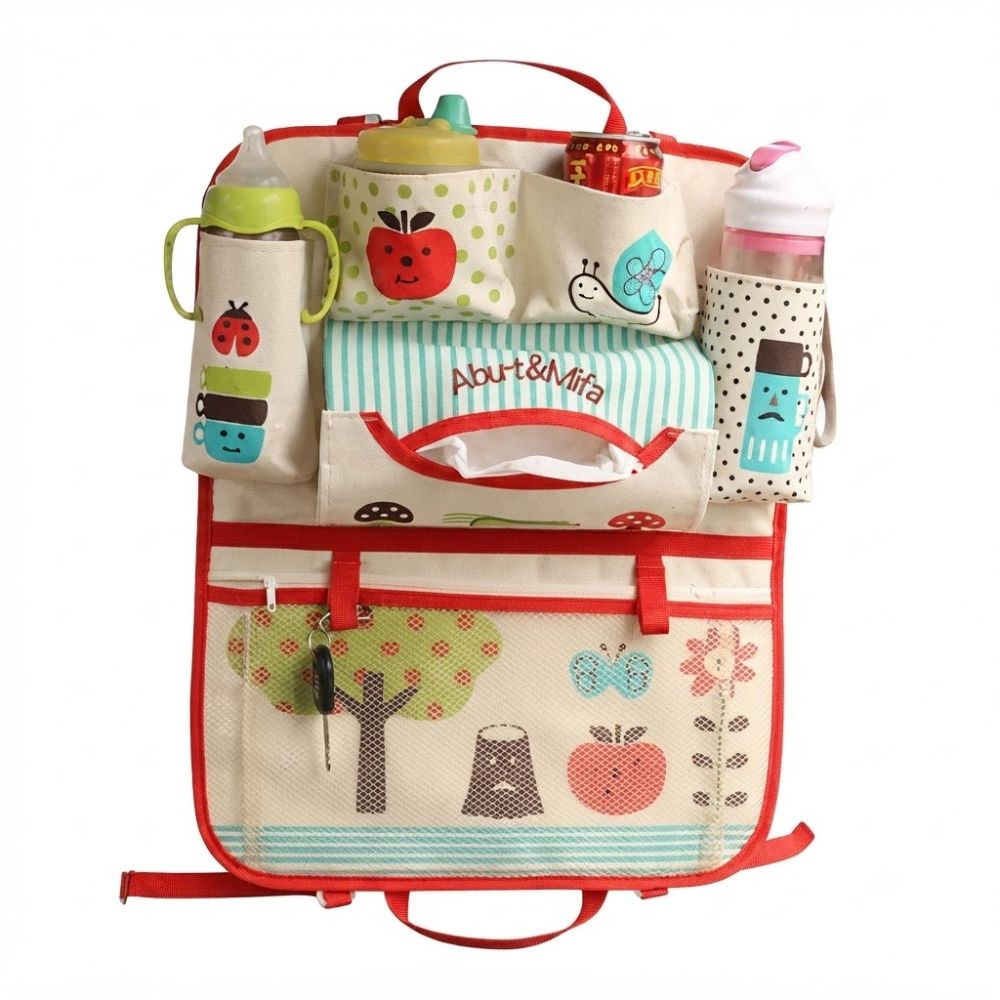 Organizador de Auto Asiento Trasero Infantil Con Diseño Manzana Abu t y Mifa Beige con Rojo
