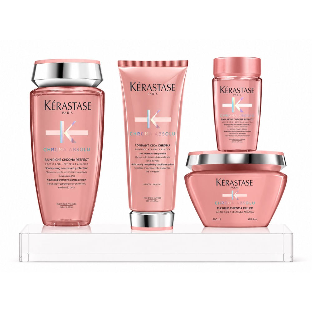 Kerastase chroma absolu pack cabello teñido shampoo 250 ml acondicionador 200 mascarilla 200 travel