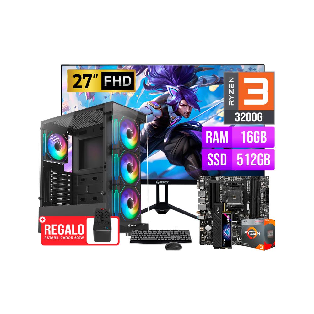 COMPUTADORA AMD RYZEN 3 3200G RAM 16GB SSD 512GB MONITOR 27 144HZ