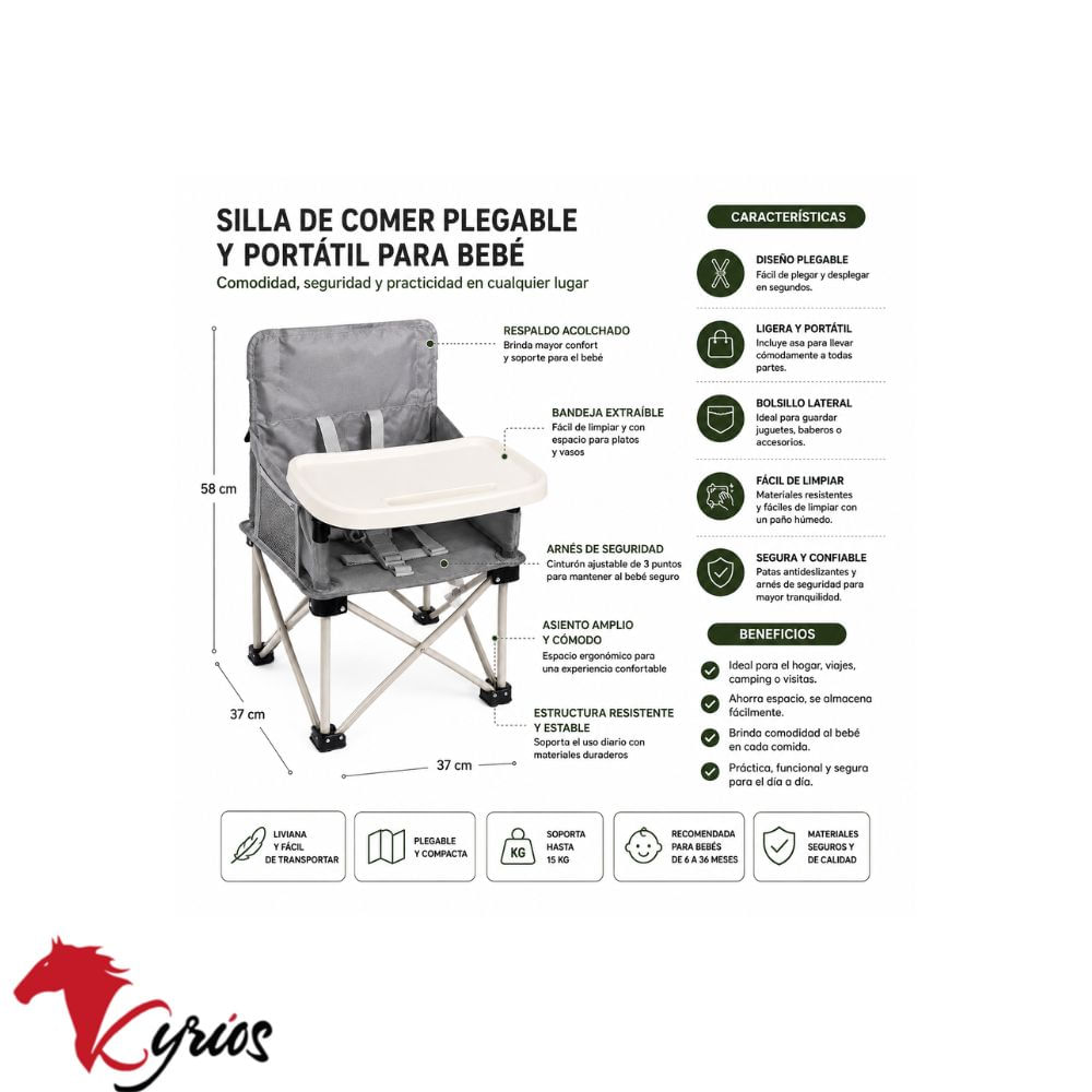 Silla plegable de bebe plomo