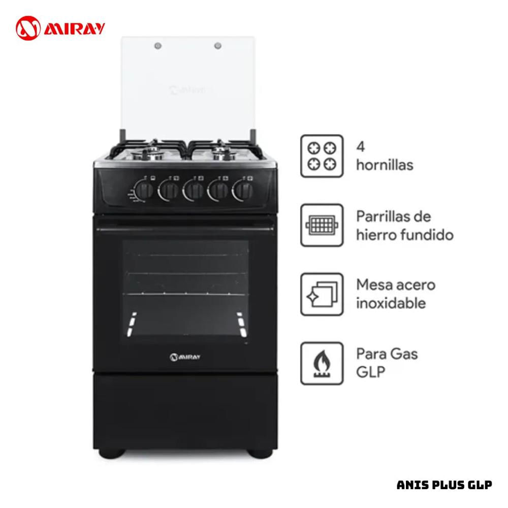 COCINA DE PIE OEM A GAS 4 HORNILLAS NEGRO - ANIS PLUS GLP
