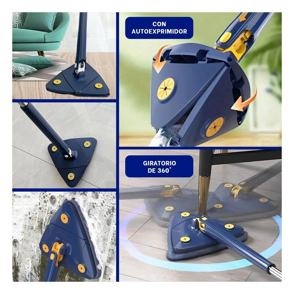 Escurridor 360 con Sistema Triangular Azul para Piso y Limpieza Y Ligas Regalo