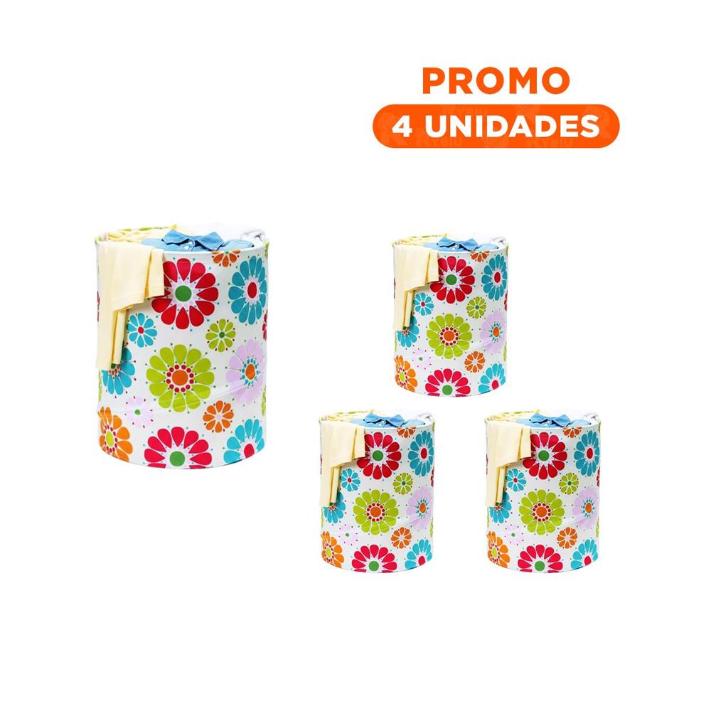 Pack4 Canasta que Protege Prendas Delicadas con Flores de Colores 50x42cm Blanco