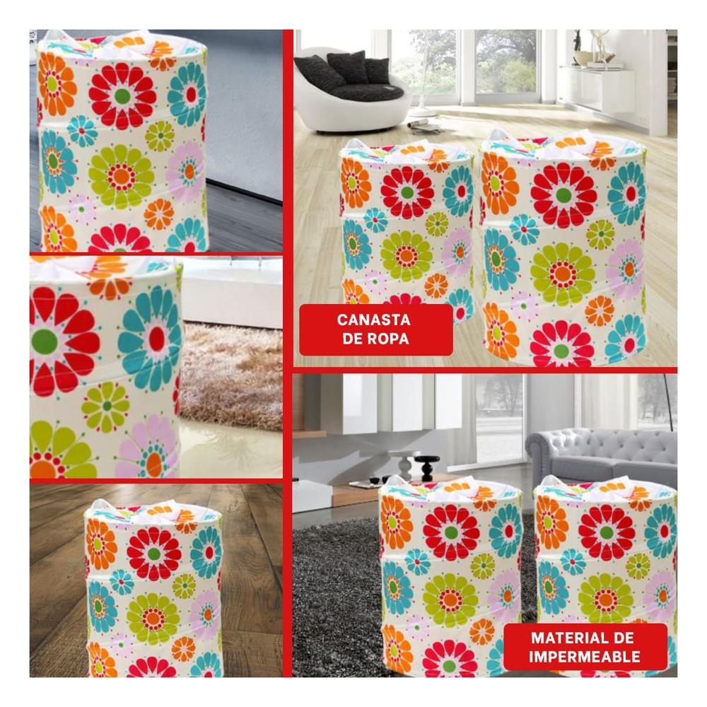 Cesta que Mantiene Ropa Limpia y Ordenada con Flores de Colores 50x42cm Blanco Y Ligas Regalo