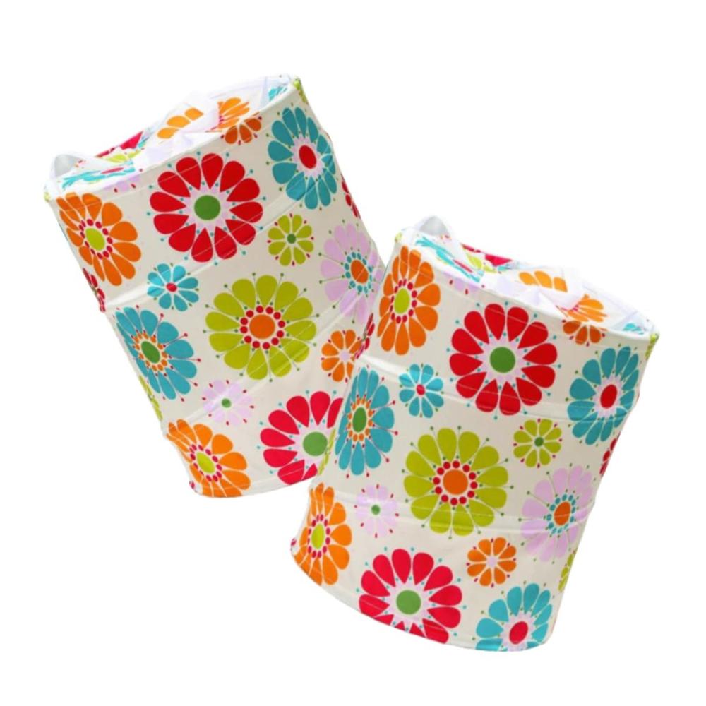 Cesta para Ropa de Temporada con Flores de Colores 50x42cm Blanco Y Regalo Sticker