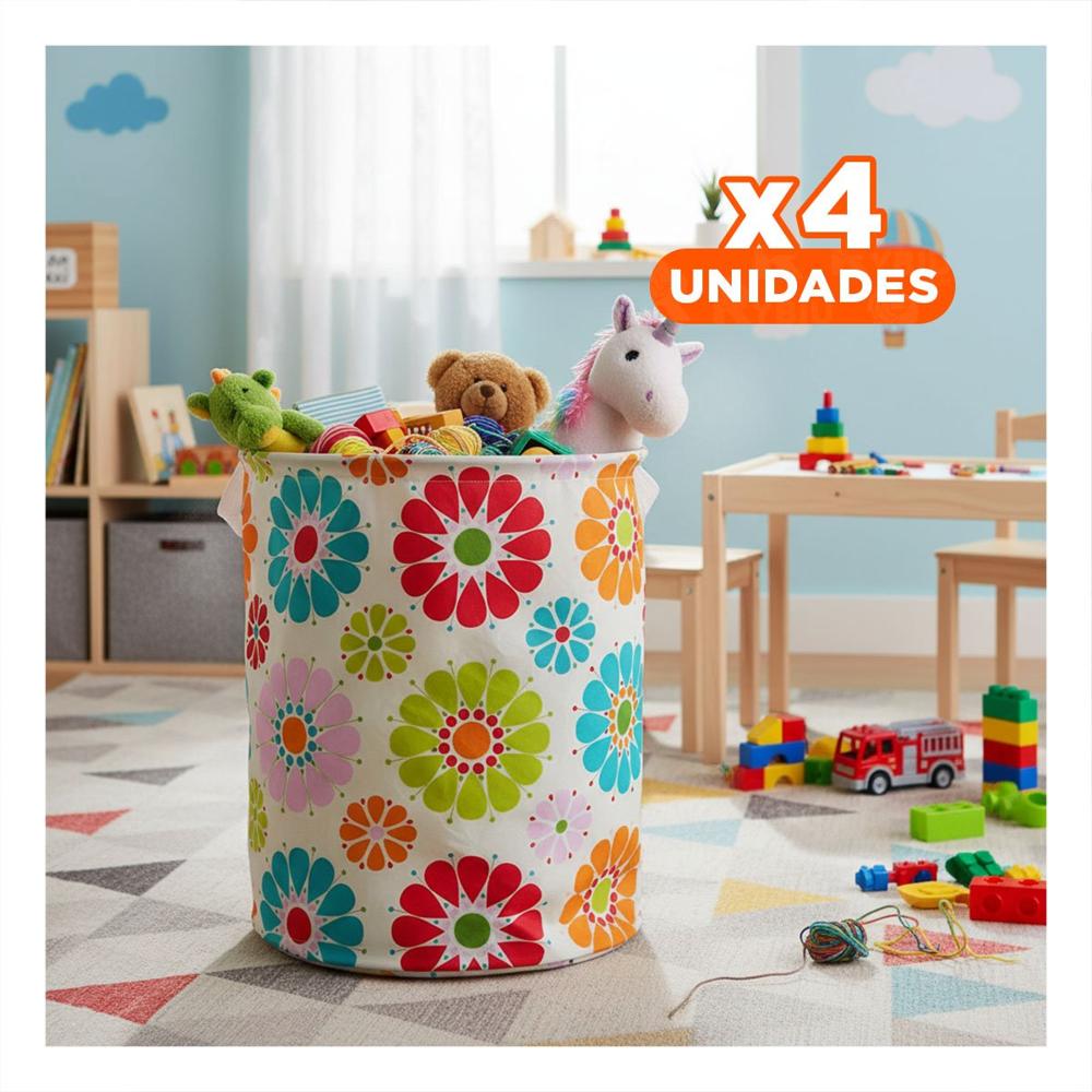 Pack4 Canasta con Flores de Colores 50x42cm Blanco Y Papel Regalo