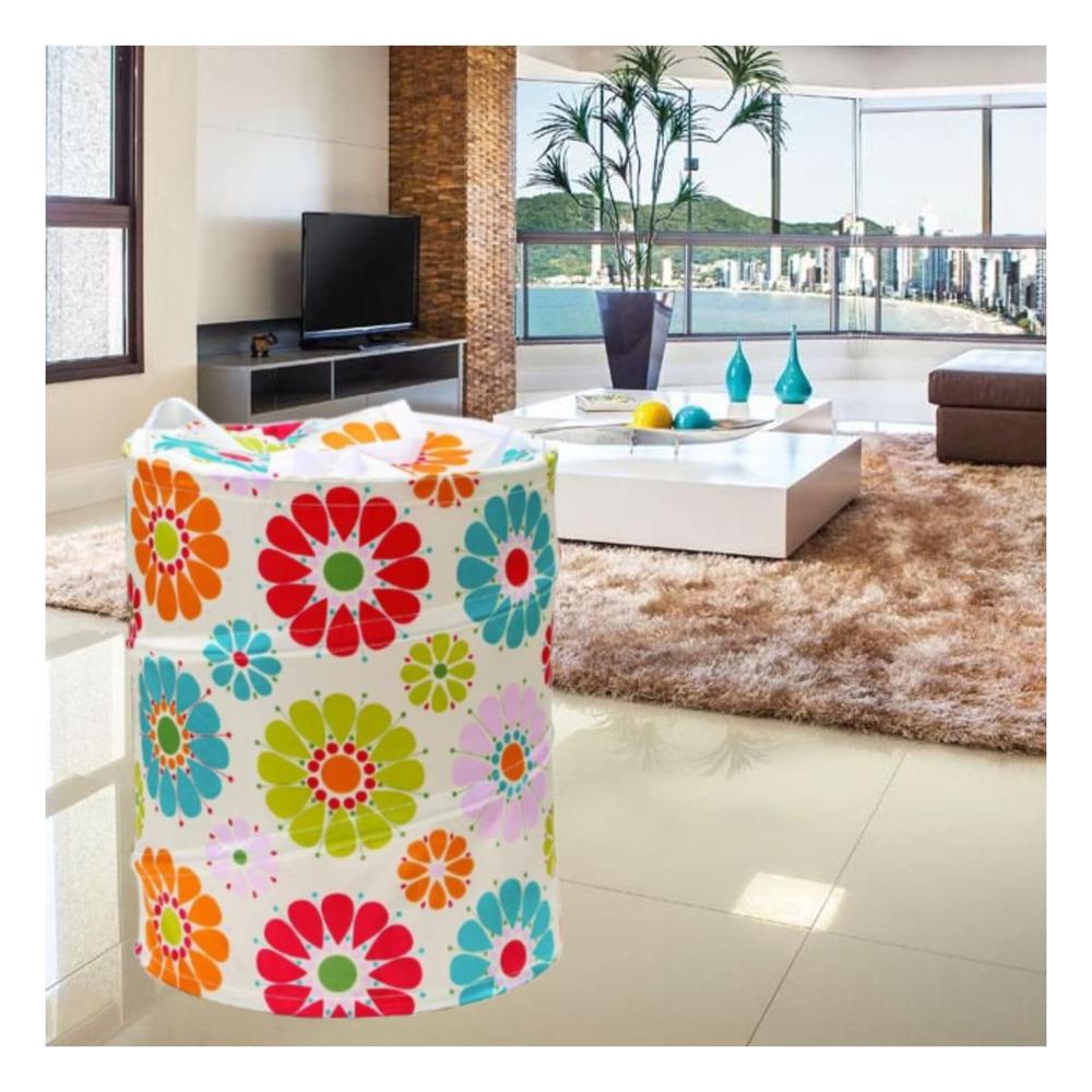 Cesta que Facilita Organizacion en Casa con Flores de Colores 50x42cm Blanco Y Papel Regalo