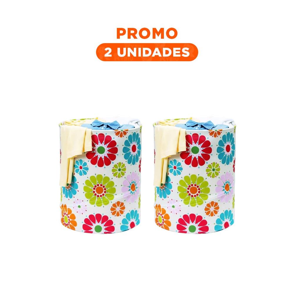 Pack2 Canasta para Ropa de Temporada con Flores de Colores 50x42cm Blanco Y Regalo Sticker