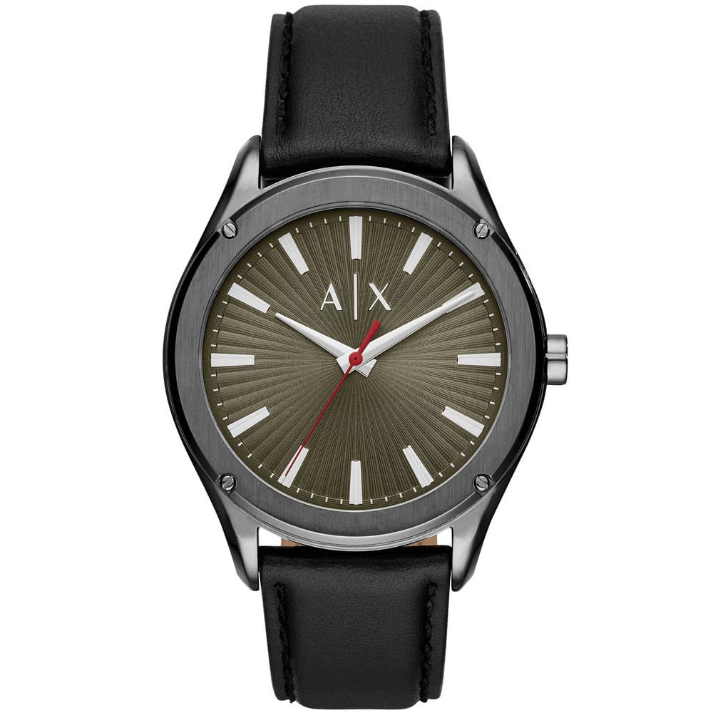 Reloj Armani Exchange Fitz AX2806 Correa de Cuero Negro Acero Gunmetal Dial Verde