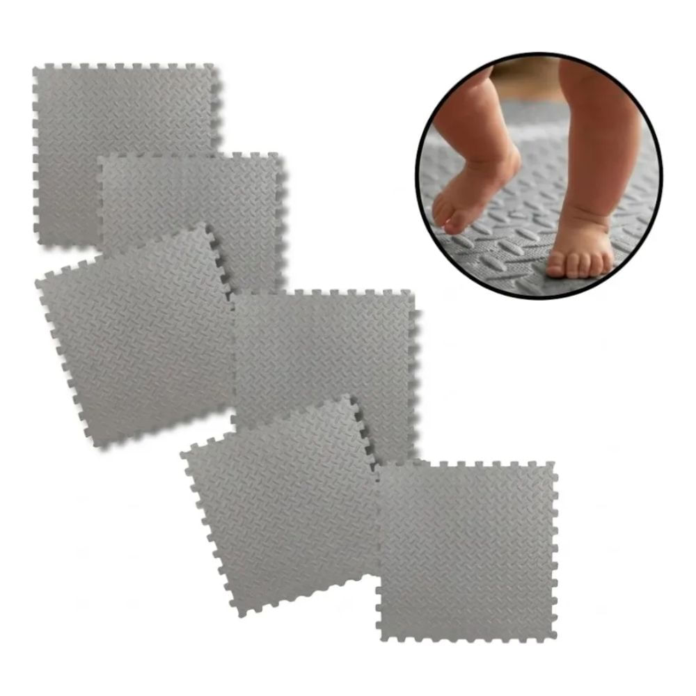Piso de Goma Eva para Bebé Gris Pack de 6 Piezas 60 x 60 cm Grosor 2.5 cm