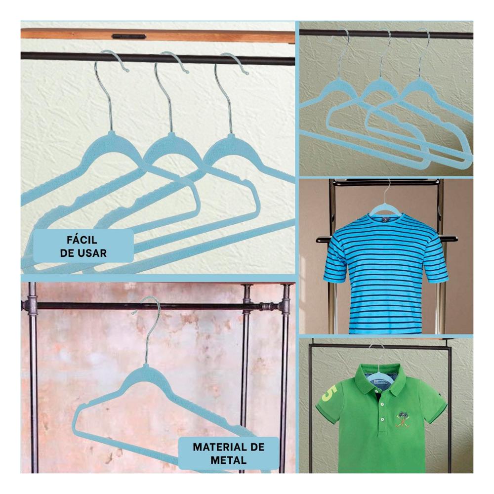 Colgador para Guardar Camisas Infantiles 10 Piezas 29x19cm Celeste Y Ligas Regalo