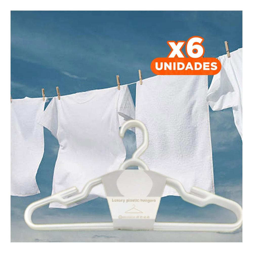 Pack6 Gancho de Ropa Blanco de Plastico con Forma Circular Central de 4 Piezas